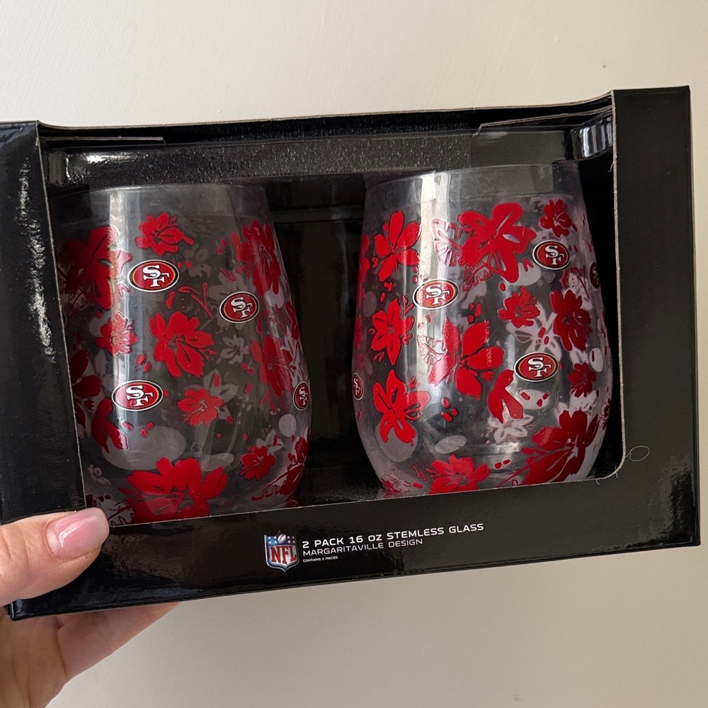 NFL San Francisco 49ers Red Floral Stemless Wine Glasses - 2 Pack